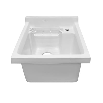 Vitreous China Single Bowl, Drop-in Sink with Wire Basket and 3 ½ Inch Off Center Drain