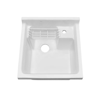 Vitreous China Single Bowl, Drop-in Sink with Wire Basket and 3 ½ Inch Off Center Drain