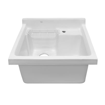 Vitreous China Single Bowl, Drop-in Sink with Wire Basket and 3 ½ Inch Off Center Drain
