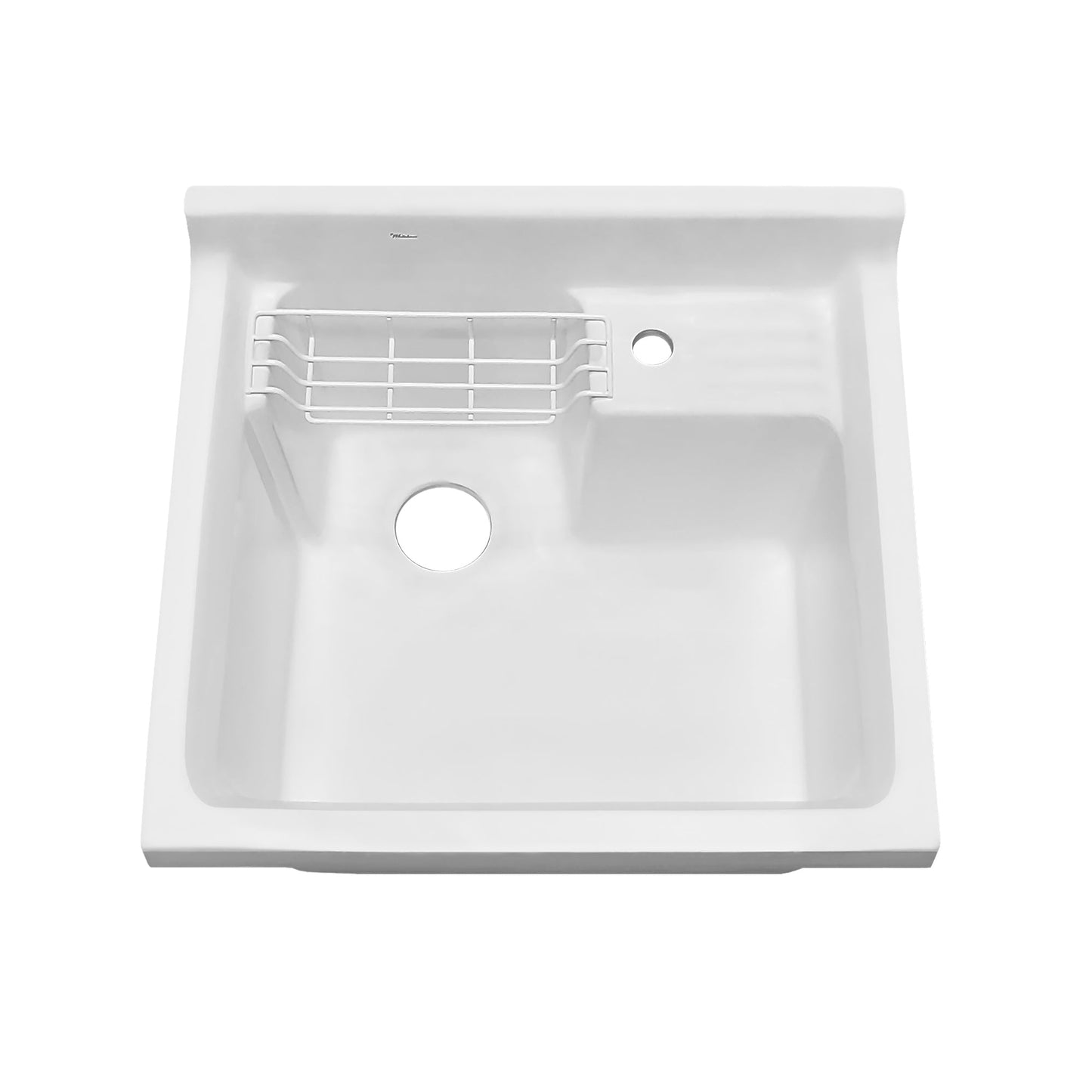 Vitreous China Single Bowl, Drop-in Sink with Wire Basket and 3 ½ Inch Off Center Drain