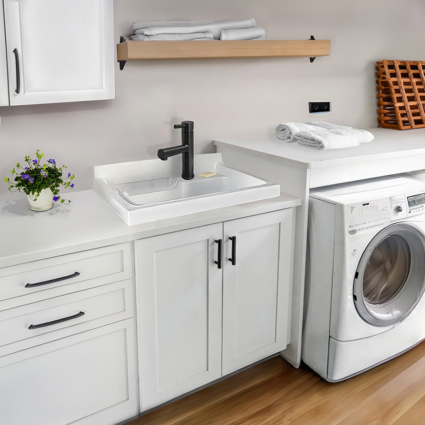 Vitreous China Single Bowl, Drop-in Sink with Wire Basket and 3 ½ Inch Off Center Drain