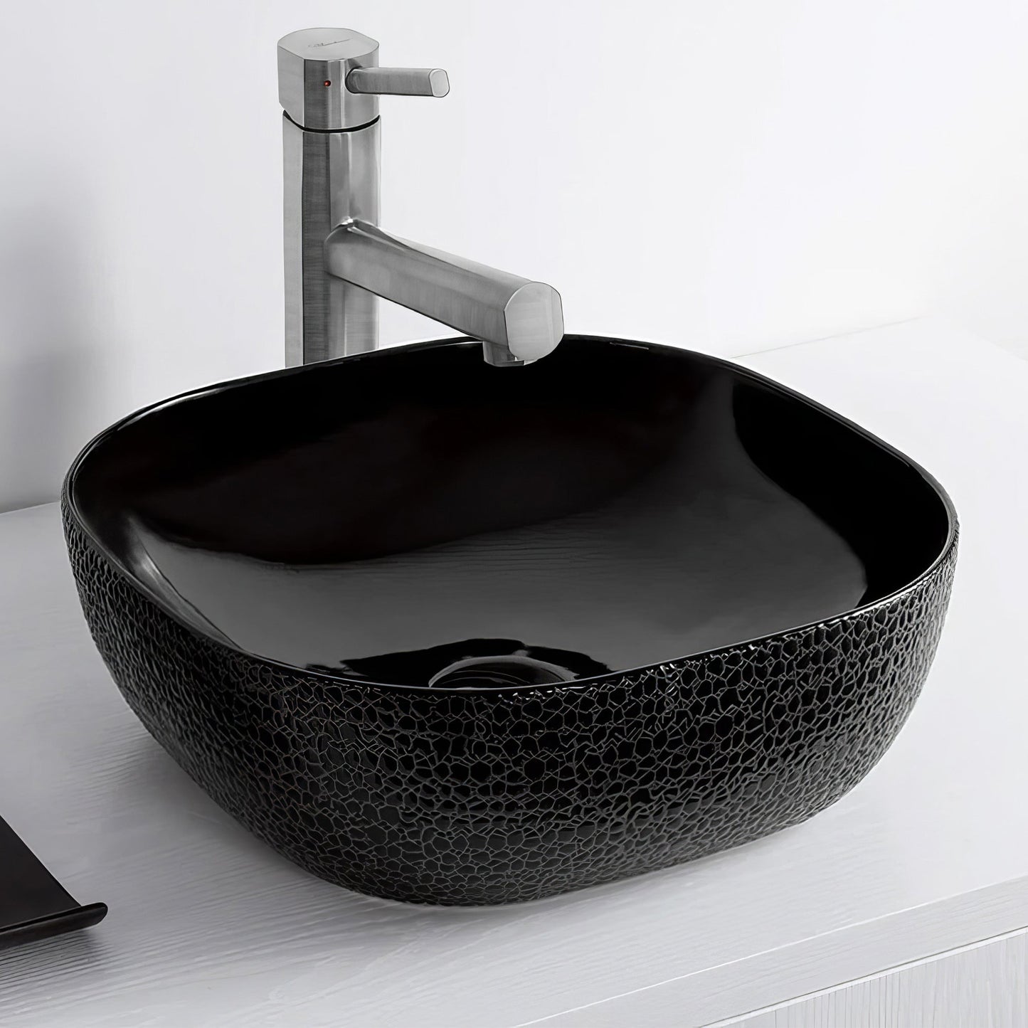 Isabella Plus Collection Square Above Mount Basin with an Embossed Exterior, Smooth Interior, and Center Drain