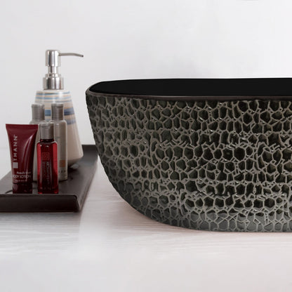 Isabella Plus Collection Square Above Mount Basin with an Embossed Exterior, Smooth Interior, and Center Drain