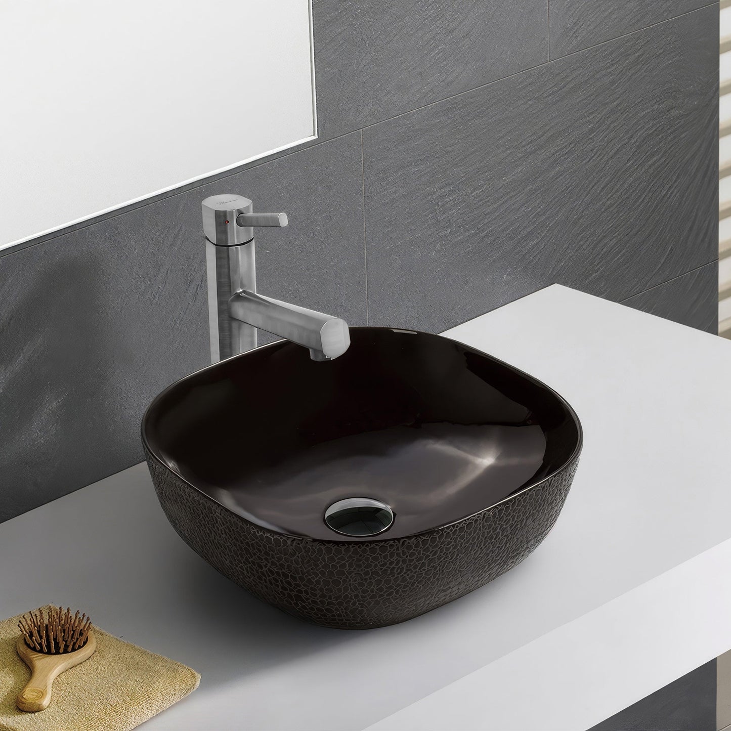 Isabella Plus Collection Square Above Mount Basin with an Embossed Exterior, Smooth Interior, and Center Drain