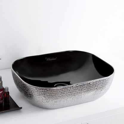 Isabella Plus Collection Rectangular Above Mount Basin with an Embossed Exterior, Smooth Interior, and Center Drain
