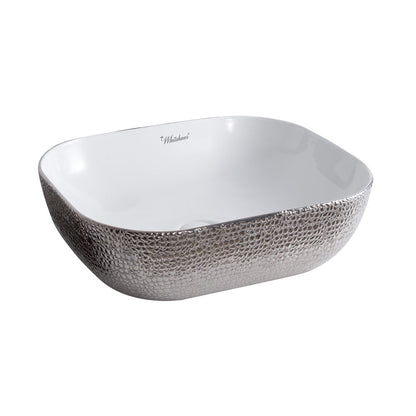 Isabella Plus Collection Rectangular Above Mount Basin with an Embossed Exterior, Smooth Interior, and Center Drain