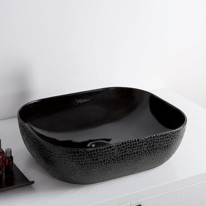 Isabella Plus Collection Rectangular Above Mount Basin with an Embossed Exterior, Smooth Interior, and Center Drain