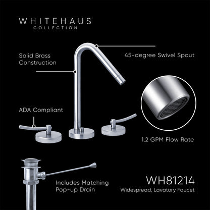 Metrohaus Lavatory Widespread Faucet with 45-Degree Swivel Spout, Pop-up Waste and  Lever Handles