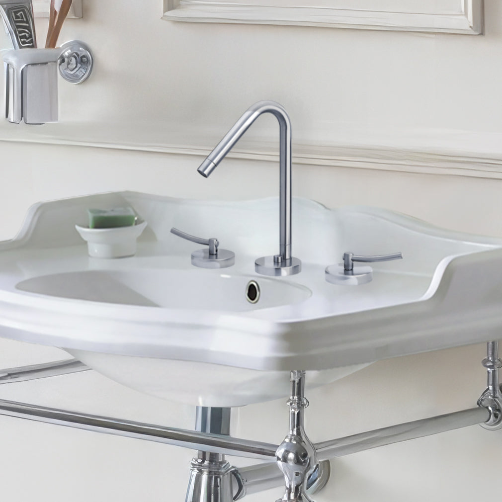 Metrohaus Lavatory Widespread Faucet with 45-Degree Swivel Spout, Pop-up Waste and  Lever Handles