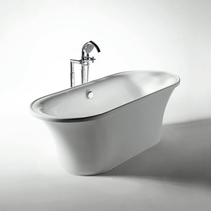 Bathhaus Oval Double Ended Freestanding Lucite Acrylic Bathtub with a Chrome Mechanical Pop-up Waste and Chrome Center Drain with Internal Overflow