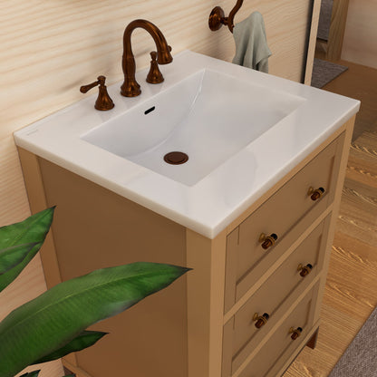 25" Countertop Vanity Sink with Integrated Rectangular Bowl