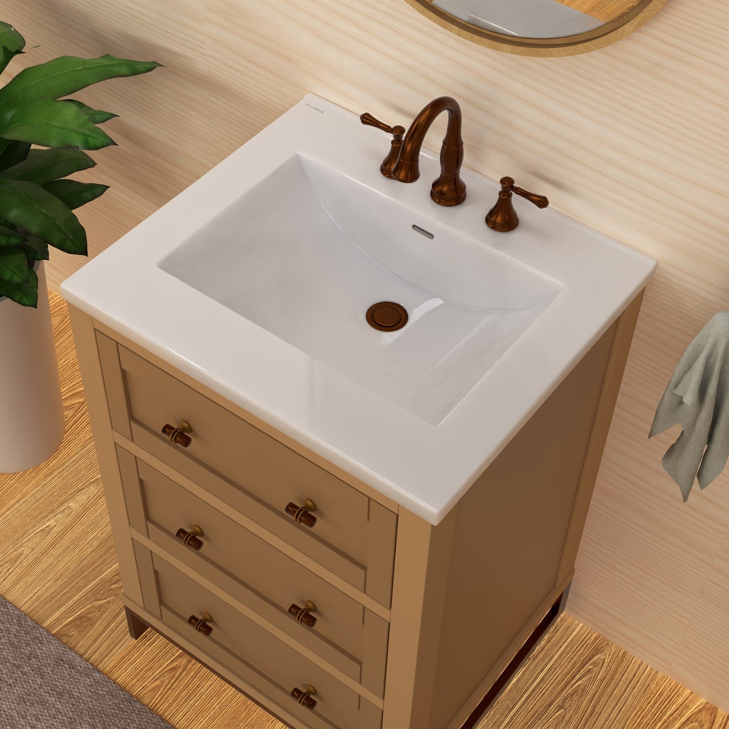 25" Countertop Vanity Sink with Integrated Rectangular Bowl