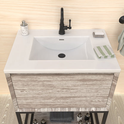 31" Countertop Vanity Sink with Integrated Rectangular Bowl