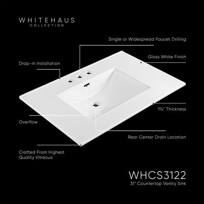 31" Countertop Vanity Sink with Integrated Rectangular Bowl