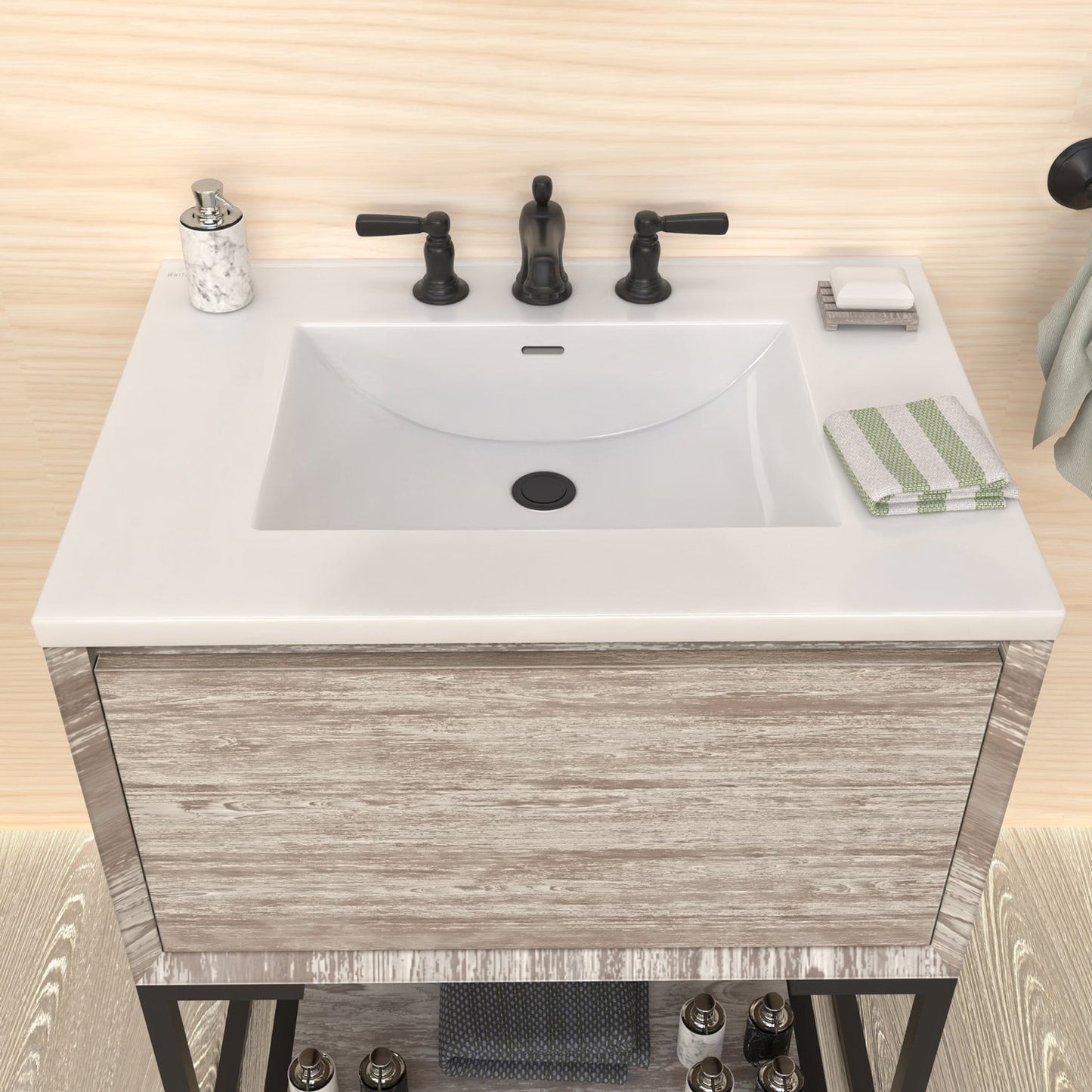31" Countertop Vanity Sink with Integrated Rectangular Bowl