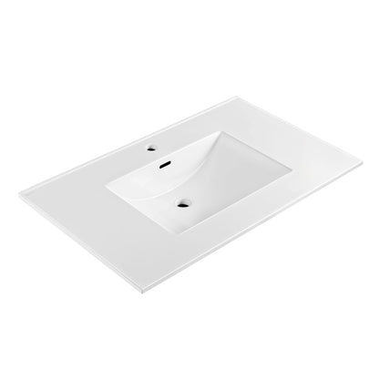 37" Countertop Vanity Sink with Integrated Rectangular Bowl, Single Faucet Drilling and Overflow