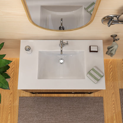 37" Countertop Vanity Sink with Integrated Rectangular Bowl, Single Faucet Drilling and Overflow