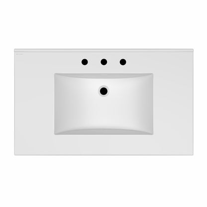 37" Countertop Vanity Sink with Integrated Rectangular Bowl, Single Faucet Drilling and Overflow