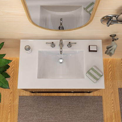 37" Countertop Vanity Sink with Integrated Rectangular Bowl, Single Faucet Drilling and Overflow