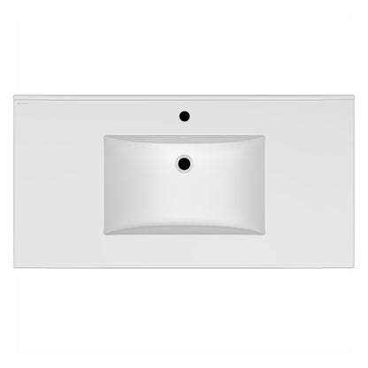 43" Countertop Vanity Sink with Integrated Rectangular Bowl, Single Faucet Drilling and Overflow