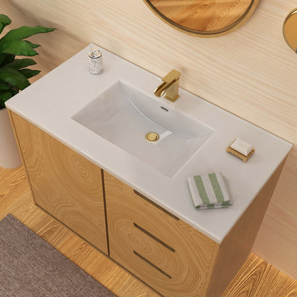 43" Countertop Vanity Sink with Integrated Rectangular Bowl, Single Faucet Drilling and Overflow
