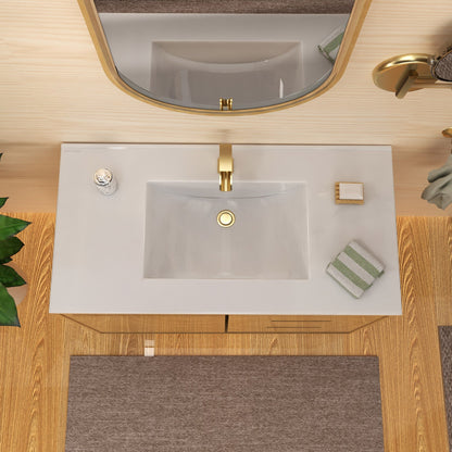 43" Countertop Vanity Sink with Integrated Rectangular Bowl, Single Faucet Drilling and Overflow
