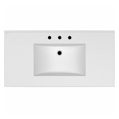 43" Countertop Vanity Sink with Integrated Rectangular Bowl, Single Faucet Drilling and Overflow