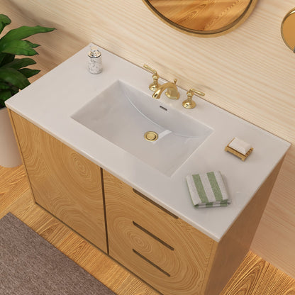 43" Countertop Vanity Sink with Integrated Rectangular Bowl, Single Faucet Drilling and Overflow