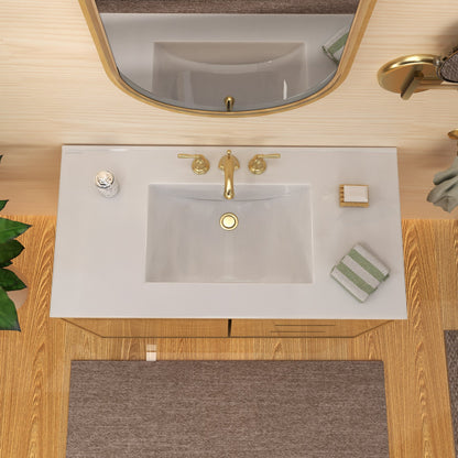43" Countertop Vanity Sink with Integrated Rectangular Bowl, Single Faucet Drilling and Overflow