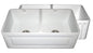 Farmhaus Fireclay Reversible Double Bowl Sink with a Raised Panel Front Apron on One Side and Fluted Front Apron on the Opposite Side