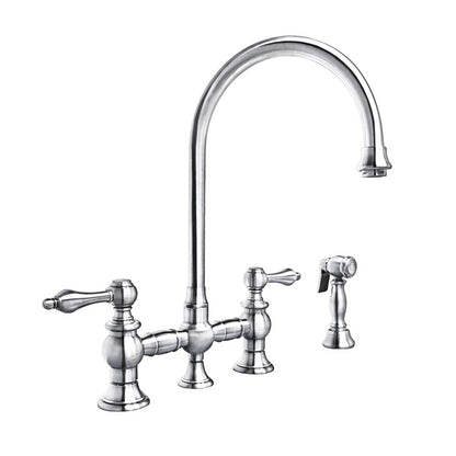 Vintage III Plus Bridge Faucet with Long Gooseneck Swivel Spout, Lever Handles and Solid Brass Side Spray