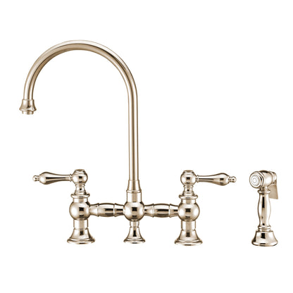 Vintage III Plus Bridge Faucet with Long Gooseneck Swivel Spout, Lever Handles and Solid Brass Side Spray