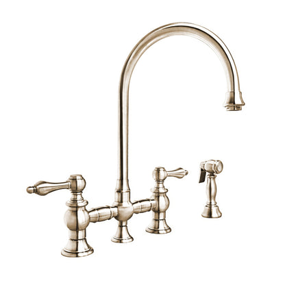 Vintage III Plus Bridge Faucet with Long Gooseneck Swivel Spout, Lever Handles and Solid Brass Side Spray