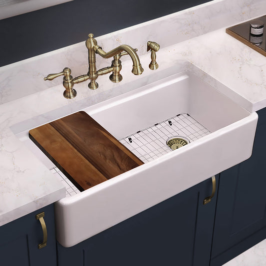 Vintage III Plus Bridge Faucet with Long Traditional Swivel Spout, Cross Handles and Solid Brass Side Spray