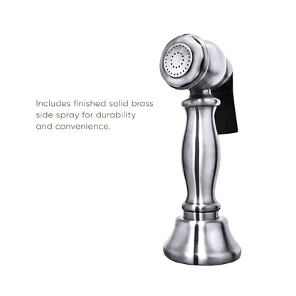Vintage III Plus Bridge Faucet with Long Traditional Swivel Spout, Lever Handles and Solid Brass Side Spray