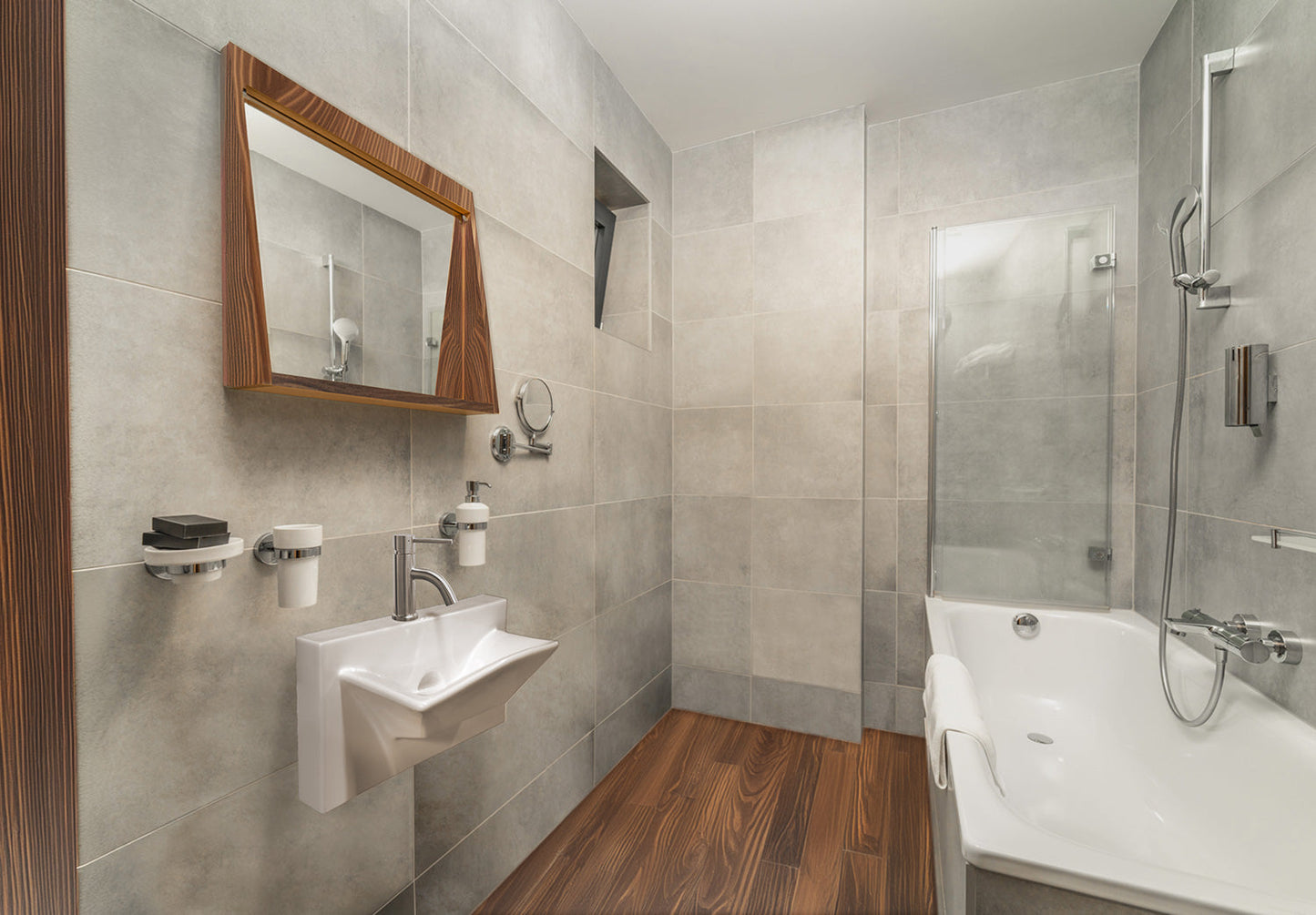 Isabella Collection Rectangular Wall Mount Basin with Integrated Rectangular Bowl, Single Faucet Hole and Rear Center Drain