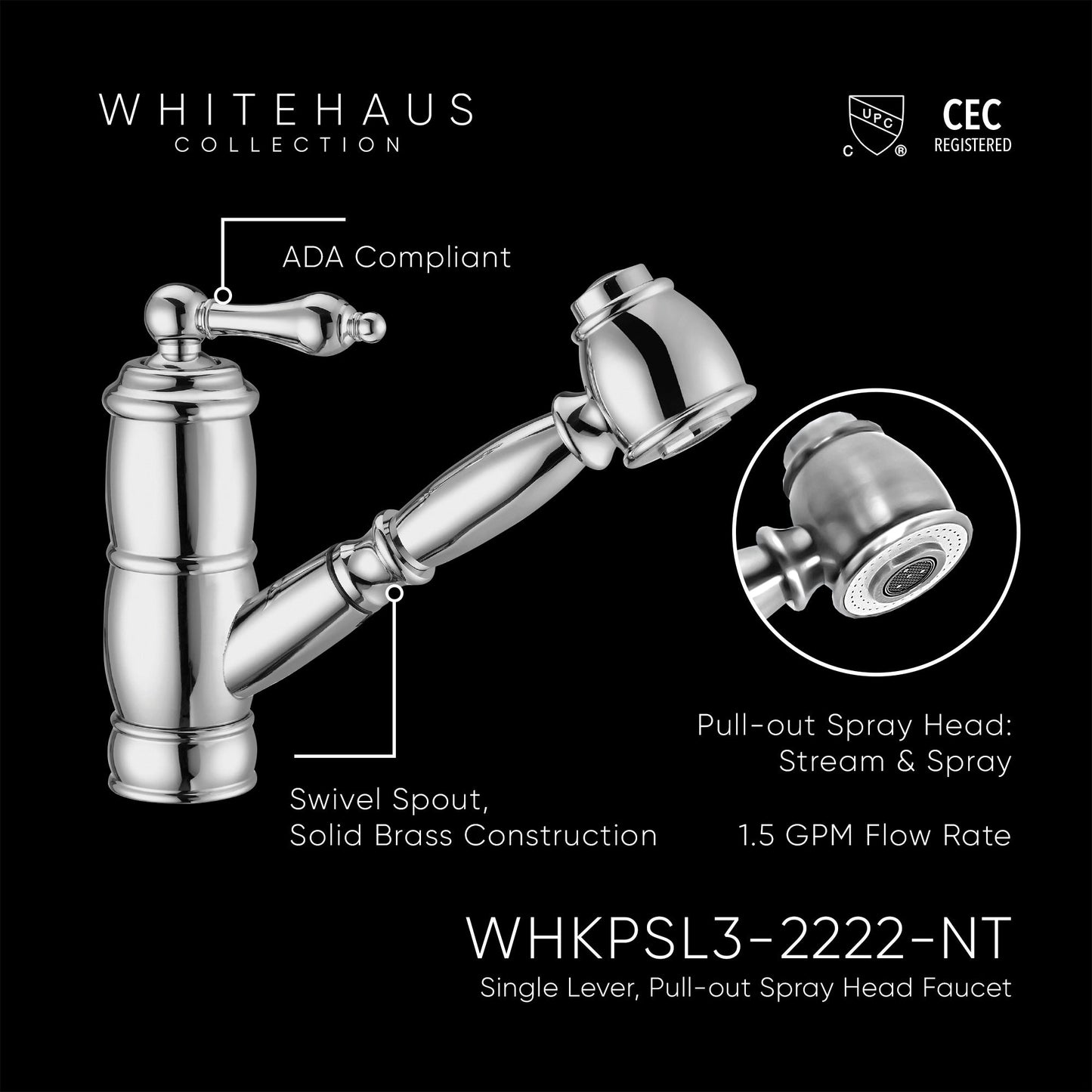 Vintage III Plus single hole, single lever faucet with a pull-out spray head