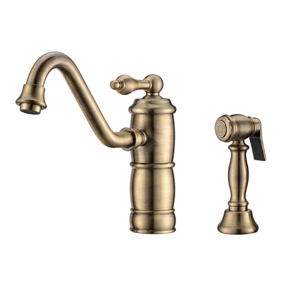 Vintage III Plus single lever faucet with traditional swivel spout and solid brass side spray