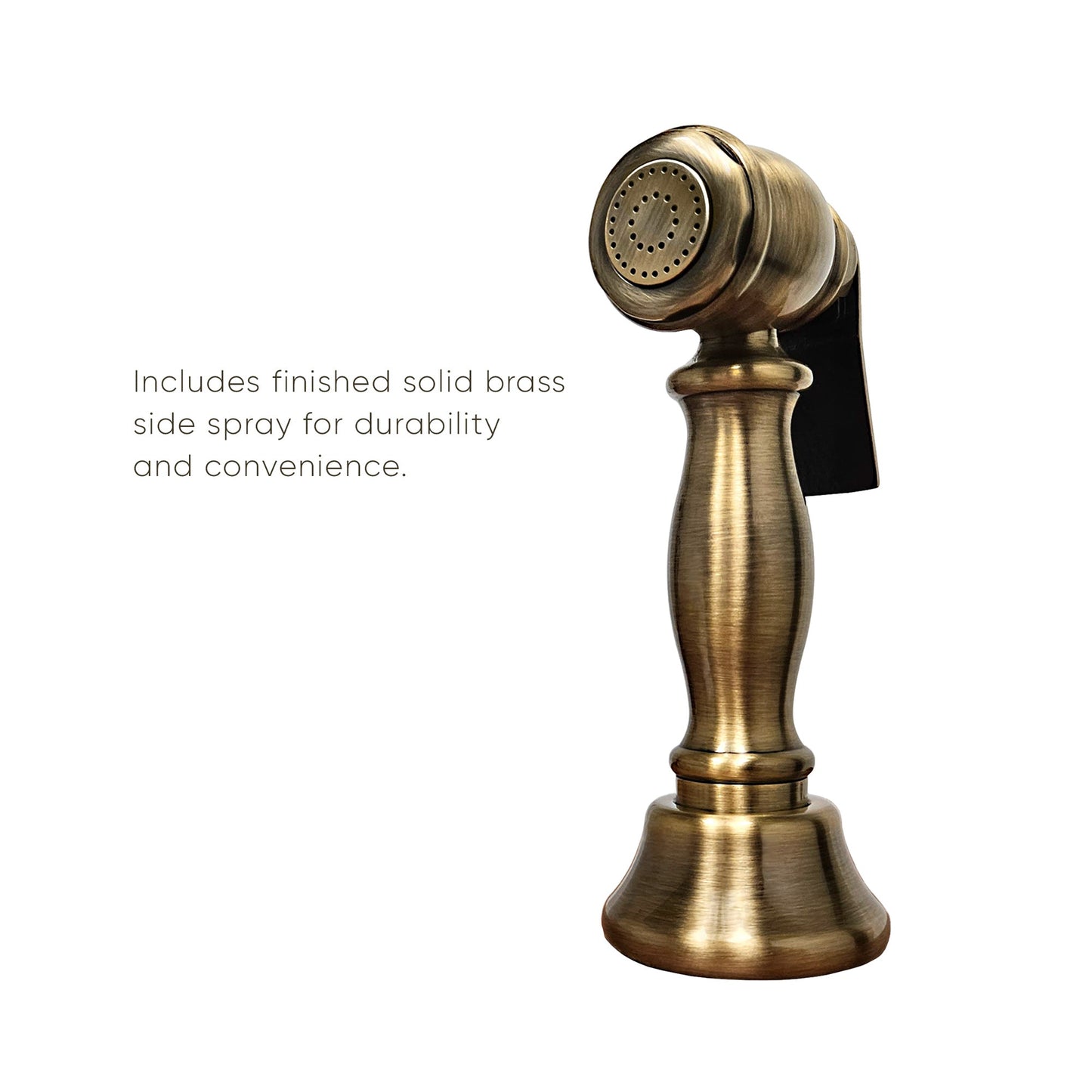 Vintage III Plus single lever faucet with traditional swivel spout and solid brass side spray