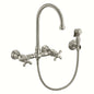 Vintage III Plus Wall Mount Faucet with a  Long Gooseneck Swivel Spout, Cross Handles and Solid Brass Side Spray