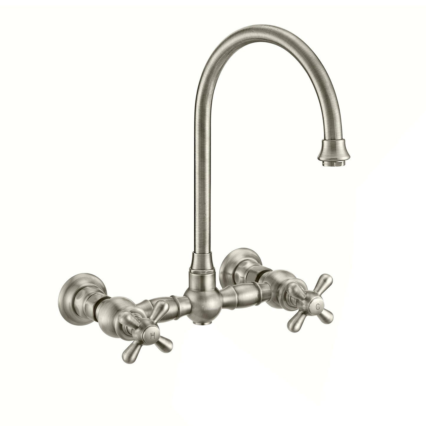 Vintage III Plus Wall Mount Faucet with a  Long Gooseneck Swivel Spout, Cross Handles and Solid Brass Side Spray