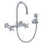 Vintage III Plus Wall Mount Faucet with a  Long Gooseneck Swivel Spout, Cross Handles and Solid Brass Side Spray