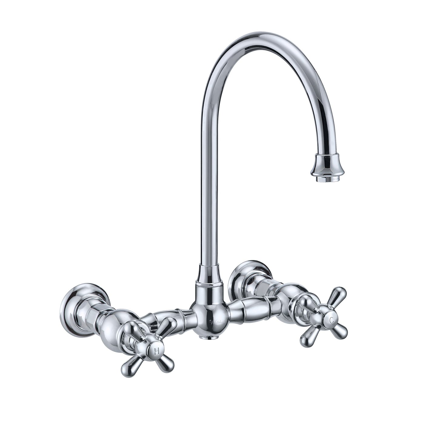 Vintage III Plus Wall Mount Faucet with a  Long Gooseneck Swivel Spout, Cross Handles and Solid Brass Side Spray