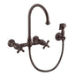 Vintage III Plus Wall Mount Faucet with a  Long Gooseneck Swivel Spout, Cross Handles and Solid Brass Side Spray