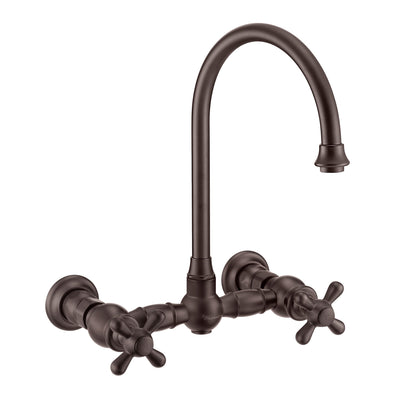 Vintage III Plus Wall Mount Faucet with a  Long Gooseneck Swivel Spout, Cross Handles and Solid Brass Side Spray