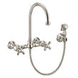 Vintage III Plus Wall Mount Faucet with a  Long Gooseneck Swivel Spout, Cross Handles and Solid Brass Side Spray