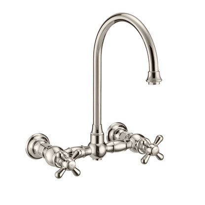 Vintage III Plus Wall Mount Faucet with a  Long Gooseneck Swivel Spout, Cross Handles and Solid Brass Side Spray
