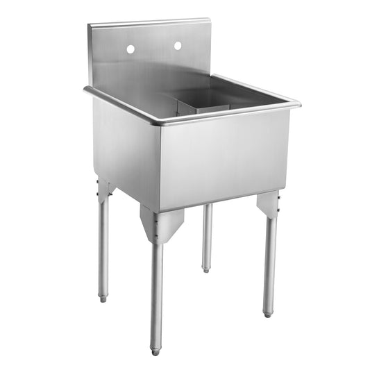 Pearlhaus Brushed Stainless Steel Small Square, Single Bowl Commerical Freestanding Utility Sink
