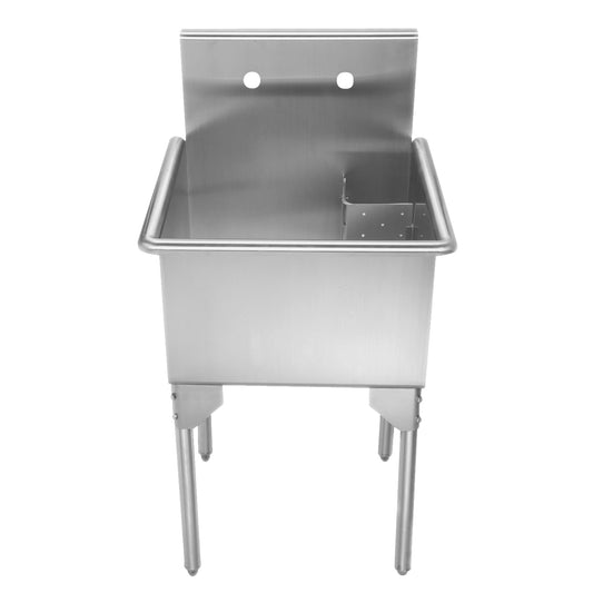 Pearlhaus Brushed Stainless Steel Small Square, Single Bowl Commerical Freestanding Utility Sink