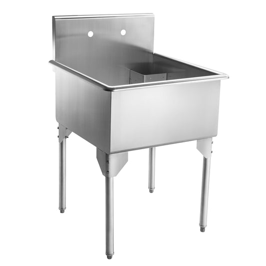 Pearlhaus Brushed Stainless Steel Square, Single Bowl Commerical Freestanding Utility Sink